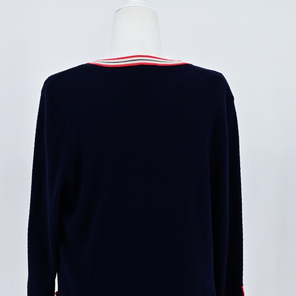 Talbots Preppy Navy Blue Red White Striped Trim Cardigan Shell Twin Set Luxe - Picture 10 of 16